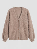 Fethyra Fluffy Button-Front Cardigan – Oversized Women Knit Autumn Winter Cosy Longline Cardigan