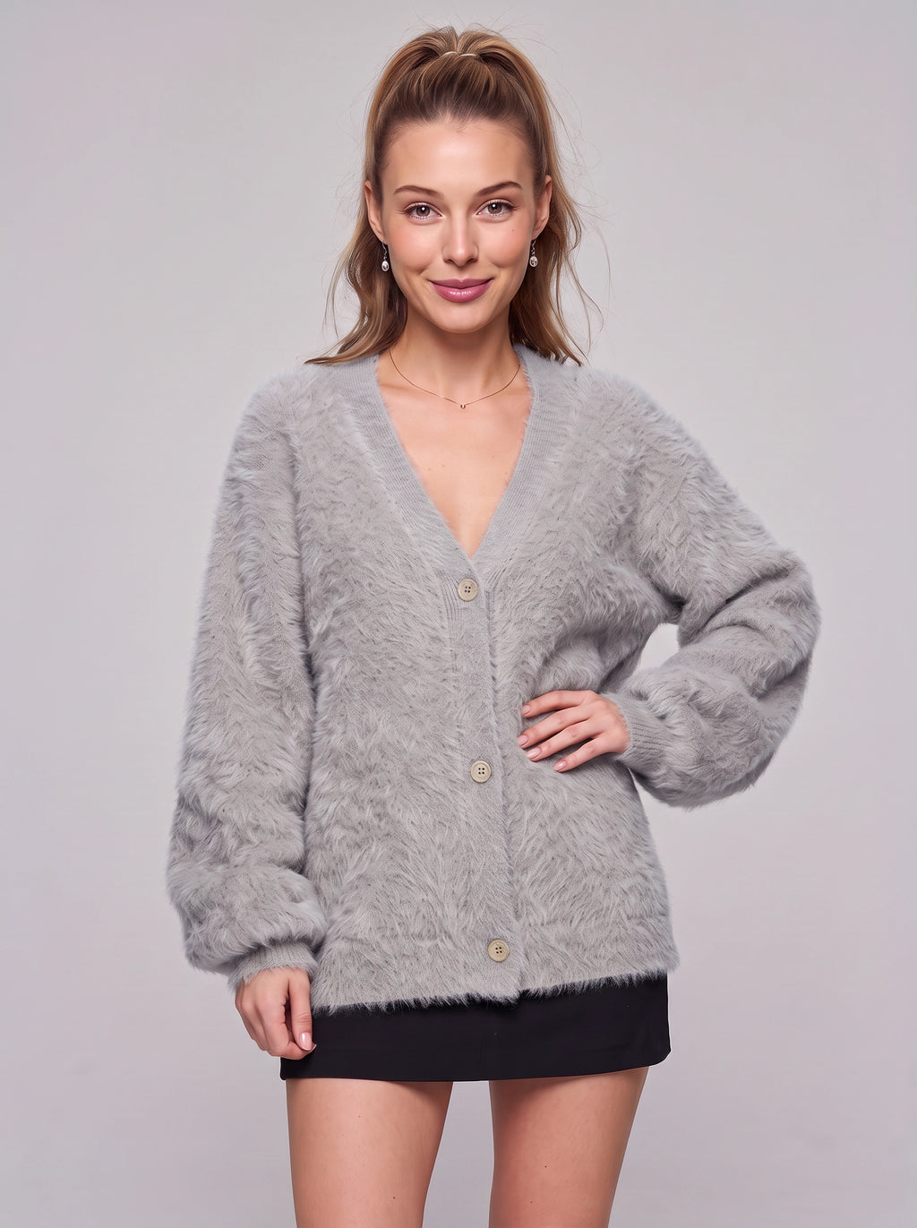 Fethyra Fluffy Button-Front Cardigan – Oversized Women Knit Autumn Winter Cosy Longline Cardigan