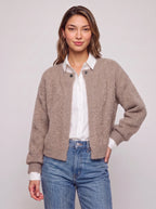 Snafelle Cable-Knit Round Neck Cardigan – Women Wool Blend Casual Autumn Office Layering Cardigan