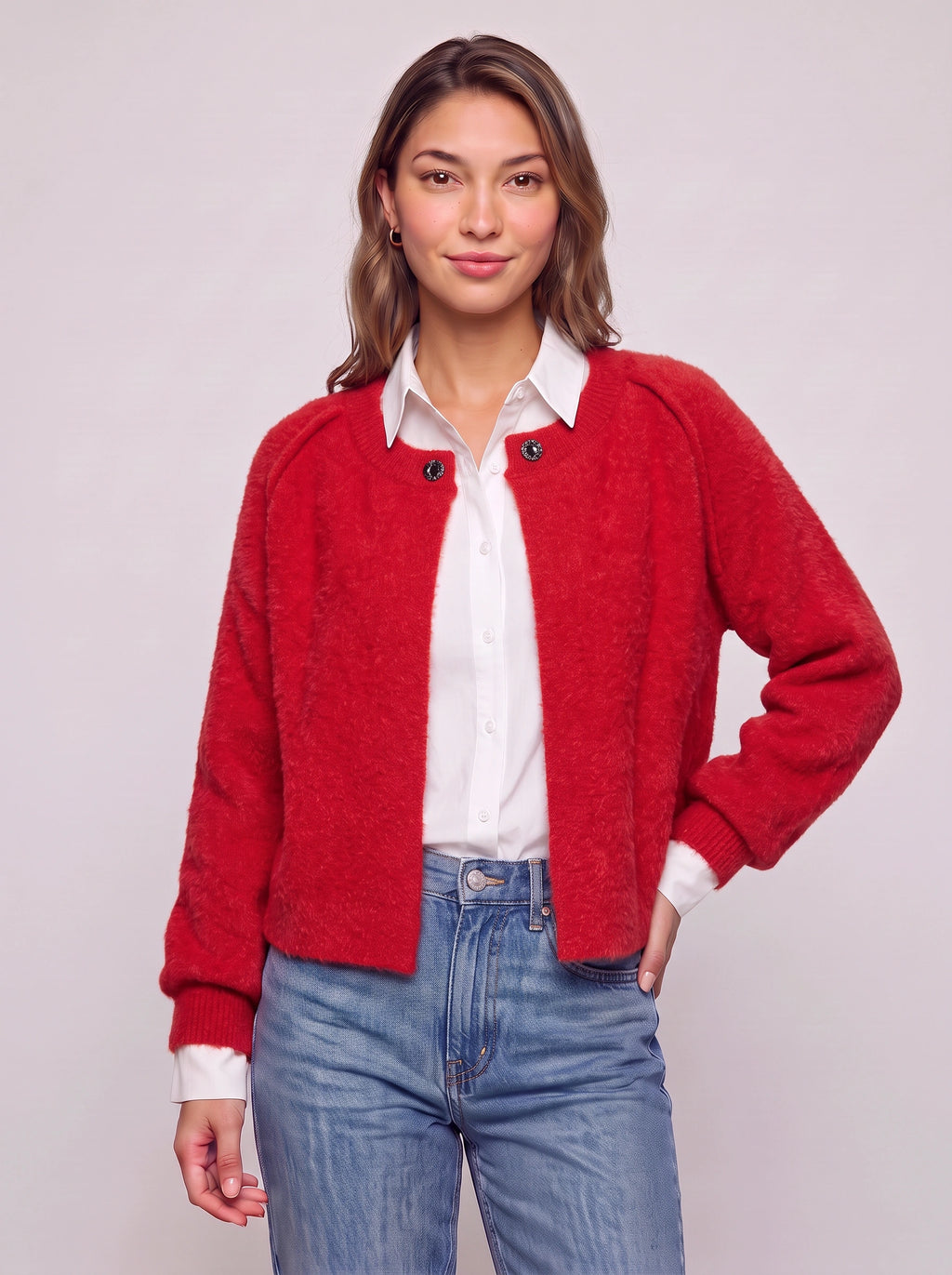 Snafelle Cable-Knit Round Neck Cardigan – Women Wool Blend Casual Autumn Office Layering Cardigan