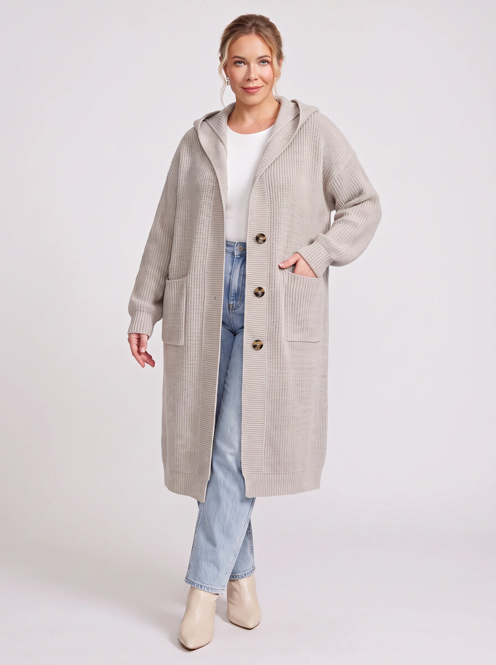 Hoodra Hooded Longline Cardigan – Knit Cardigan Women Casual Oversized Autumn Winter Longline Cardigan