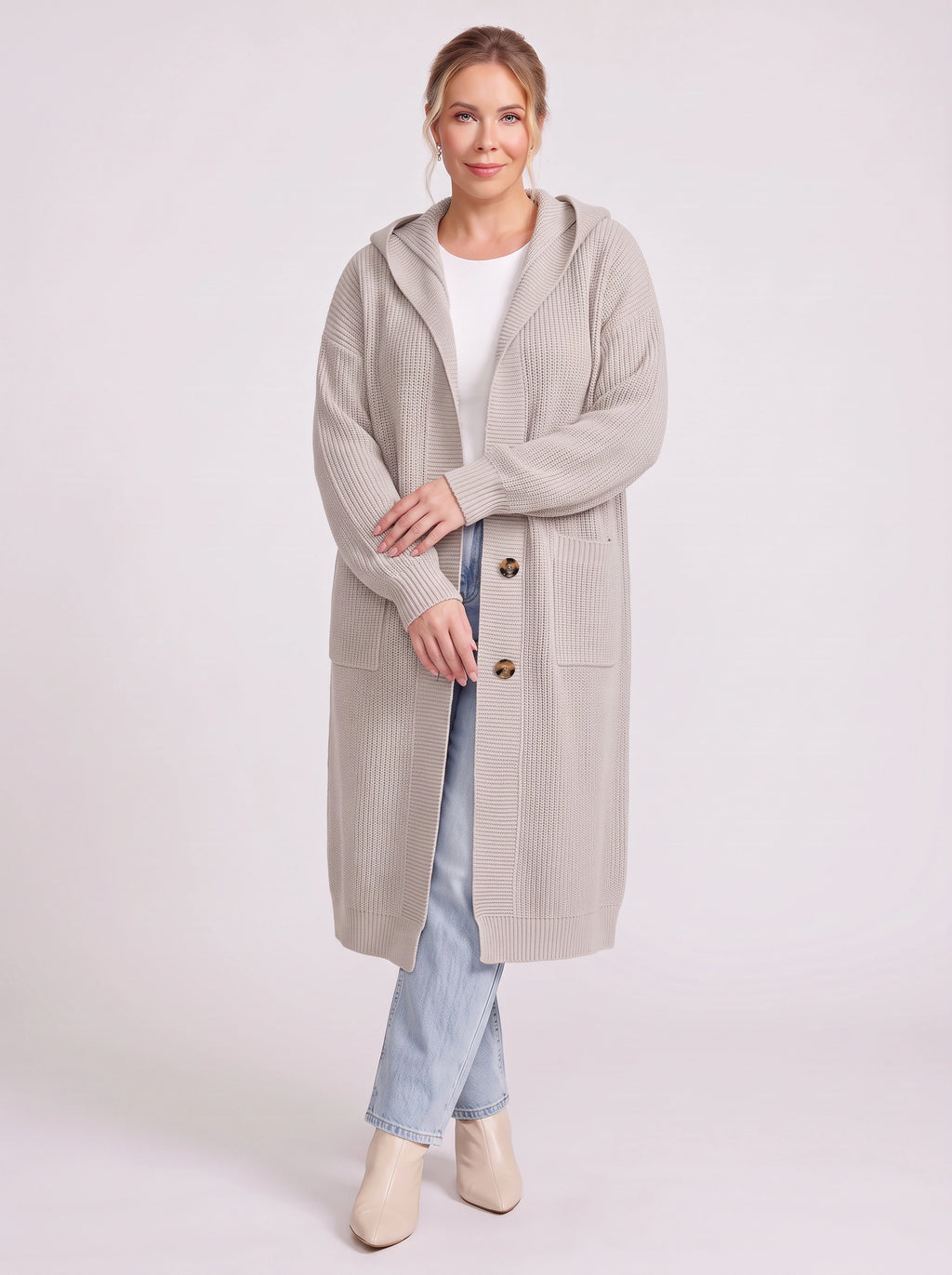 Hoodra Hooded Longline Cardigan – Knit Cardigan Women Casual Oversized Autumn Winter Longline Cardigan