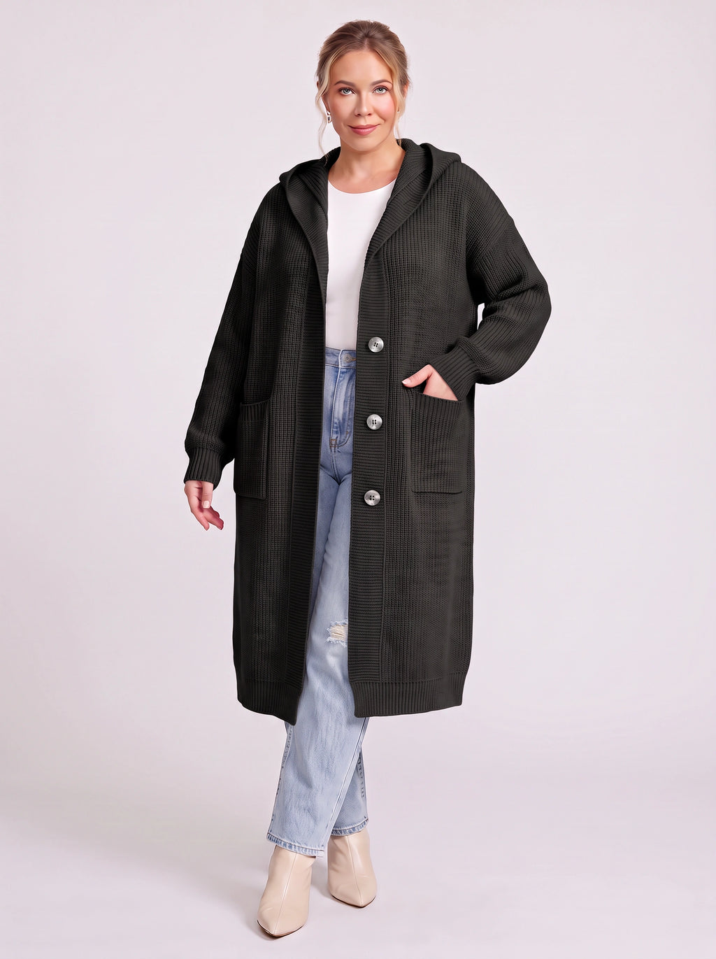 Hoodra Hooded Longline Cardigan – Knit Cardigan Women Casual Oversized Autumn Winter Longline Cardigan