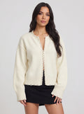 Perledge Pearl Trim Open Cardigan – Oversized Knit Women Casual Autumn Evening Cosy Loungewear Cardigan