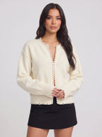 Perledge Pearl Trim Open Cardigan – Oversized Knit Women Casual Autumn Evening Cosy Loungewear Cardigan