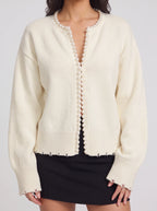 Perledge Pearl Trim Open Cardigan – Oversized Knit Women Casual Autumn Evening Cosy Loungewear Cardigan