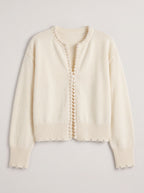 Perledge Pearl Trim Open Cardigan – Oversized Knit Women Casual Autumn Evening Cosy Loungewear Cardigan