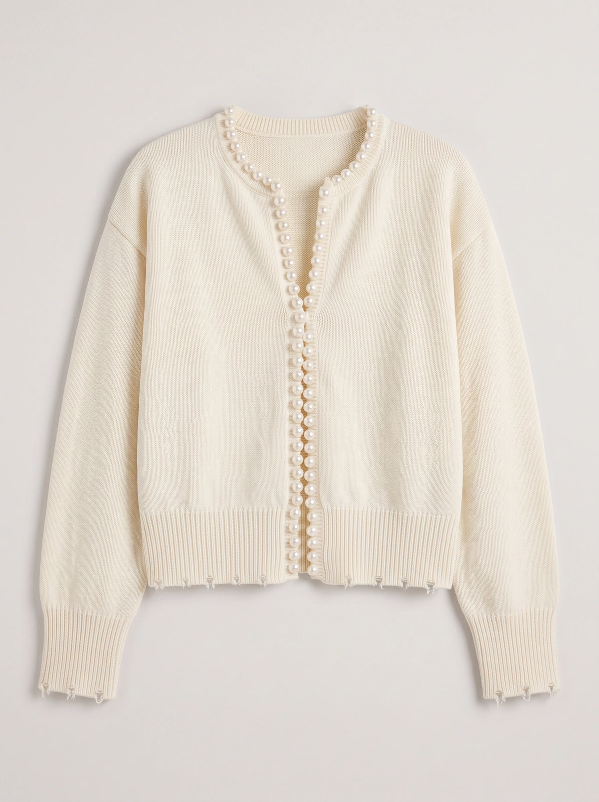 Perledge Pearl Trim Open Cardigan – Oversized Knit Women Casual Autumn Evening Cosy Loungewear Cardigan