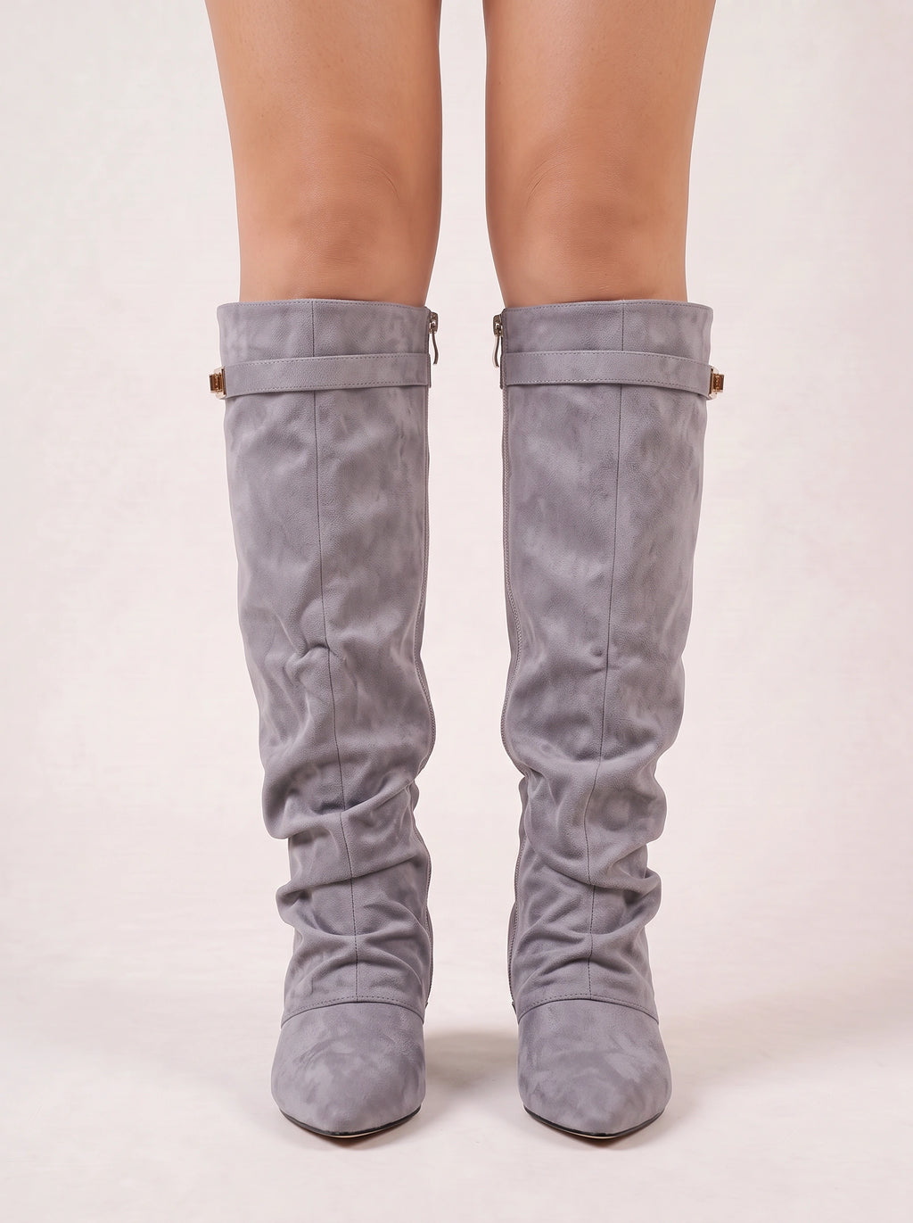 Slouvert Slouchy Knee-High Boots – Suede Block Heel Women Autumn Winter Knee High Boots