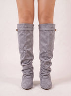 Slouvert Slouchy Knee-High Boots – Suede Block Heel Women Autumn Winter Knee High Boots