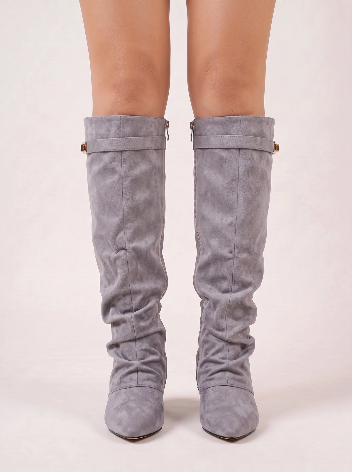 Slouvert Slouchy Knee-High Boots – Suede Block Heel Women Autumn Winter Knee High Boots