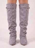 Slouvert Slouchy Knee-High Boots – Suede Block Heel Women Autumn Winter Knee High Boots