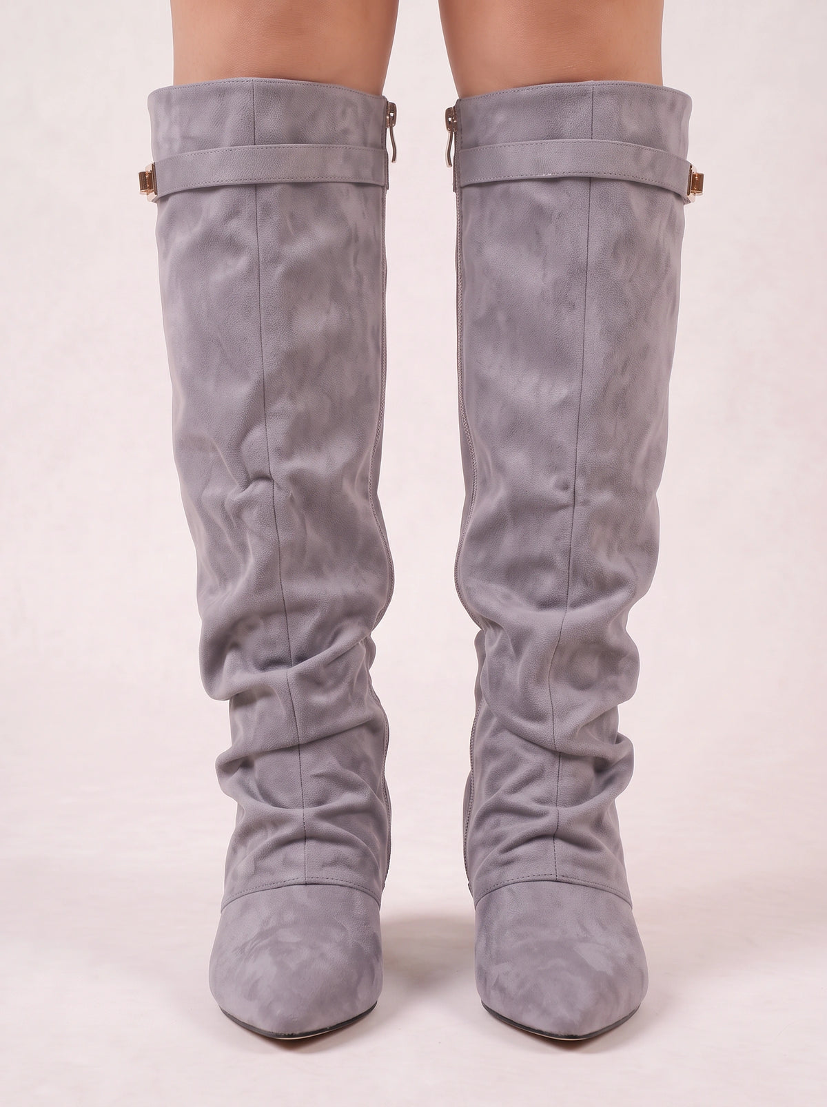 Slouvert Slouchy Knee-High Boots – Suede Block Heel Women Autumn Winter Knee High Boots