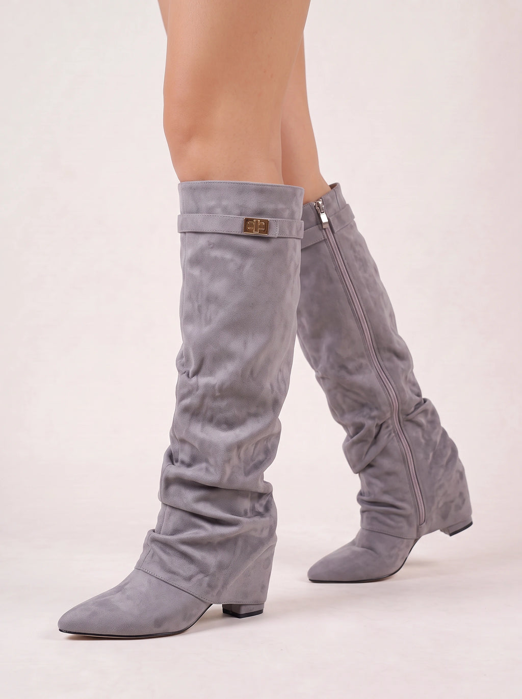 Slouvert Slouchy Knee-High Boots – Suede Block Heel Women Autumn Winter Knee High Boots