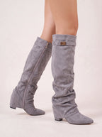 Slouvert Slouchy Knee-High Boots – Suede Block Heel Women Autumn Winter Knee High Boots