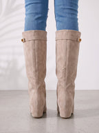 Foldrix Suede Knee High Boots – Women Flat Heel Fold Over Cuff Autumn Winter Smart Casual Boots