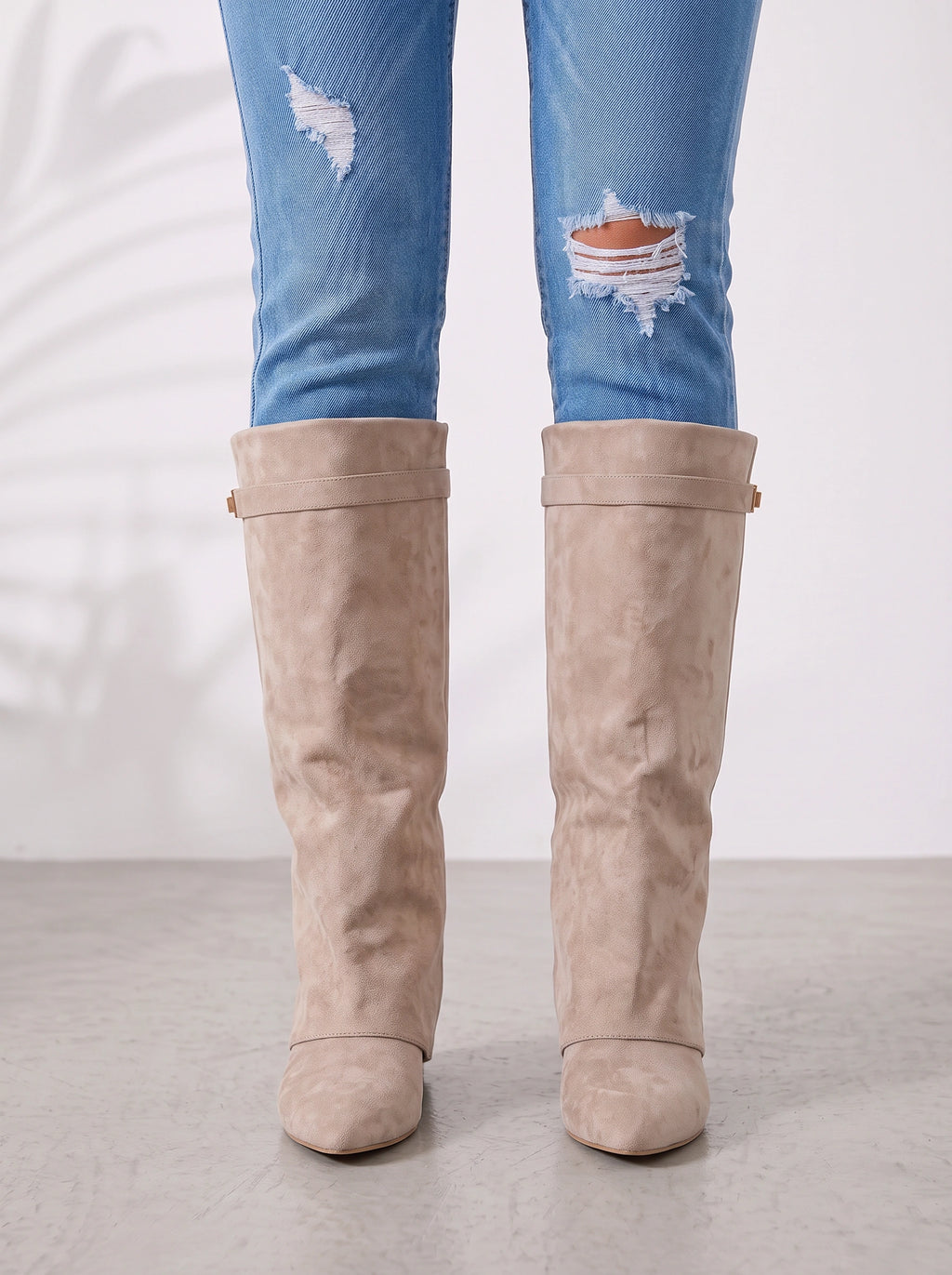 Foldrix Suede Knee High Boots – Women Flat Heel Fold Over Cuff Autumn Winter Smart Casual Boots