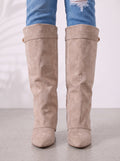Foldrix Suede Knee High Boots – Women Flat Heel Fold Over Cuff Autumn Winter Smart Casual Boots