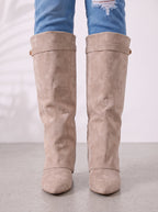 Foldrix Suede Knee High Boots – Women Flat Heel Fold Over Cuff Autumn Winter Smart Casual Boots