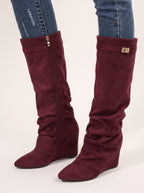 Slouryx Suede Knee-High Wedge Boots – Slouchy Knee High Wedge Boots Women Autumn Winter Evening Smart Casual