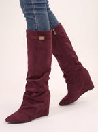 Slouryx Suede Knee-High Wedge Boots – Slouchy Knee High Wedge Boots Women Autumn Winter Evening Smart Casual