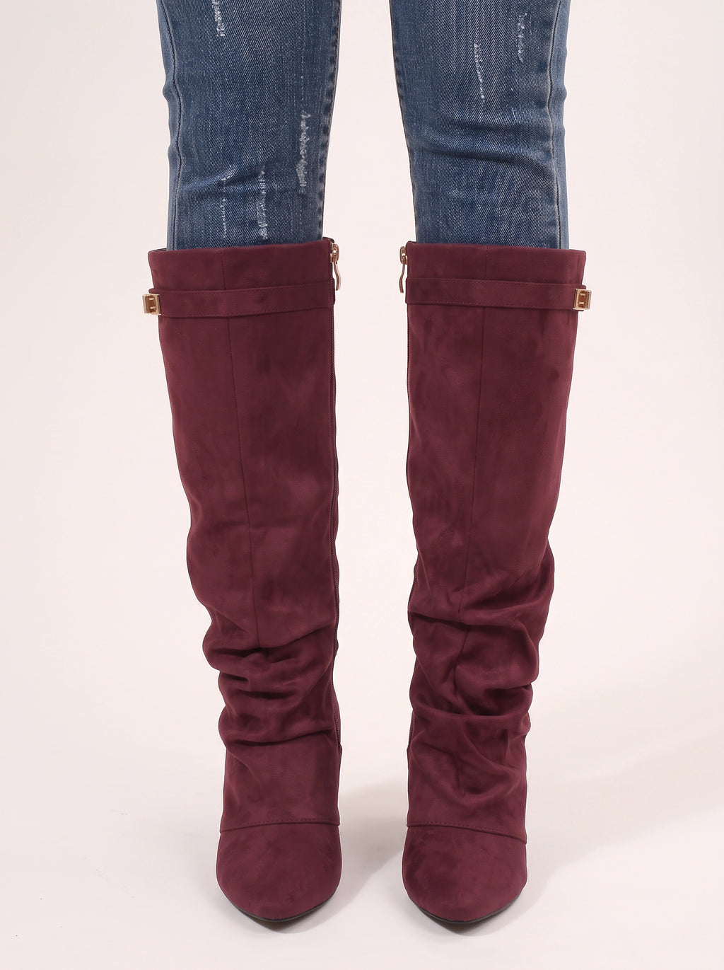 Slouryx Suede Knee-High Wedge Boots – Slouchy Knee High Wedge Boots Women Autumn Winter Evening Smart Casual