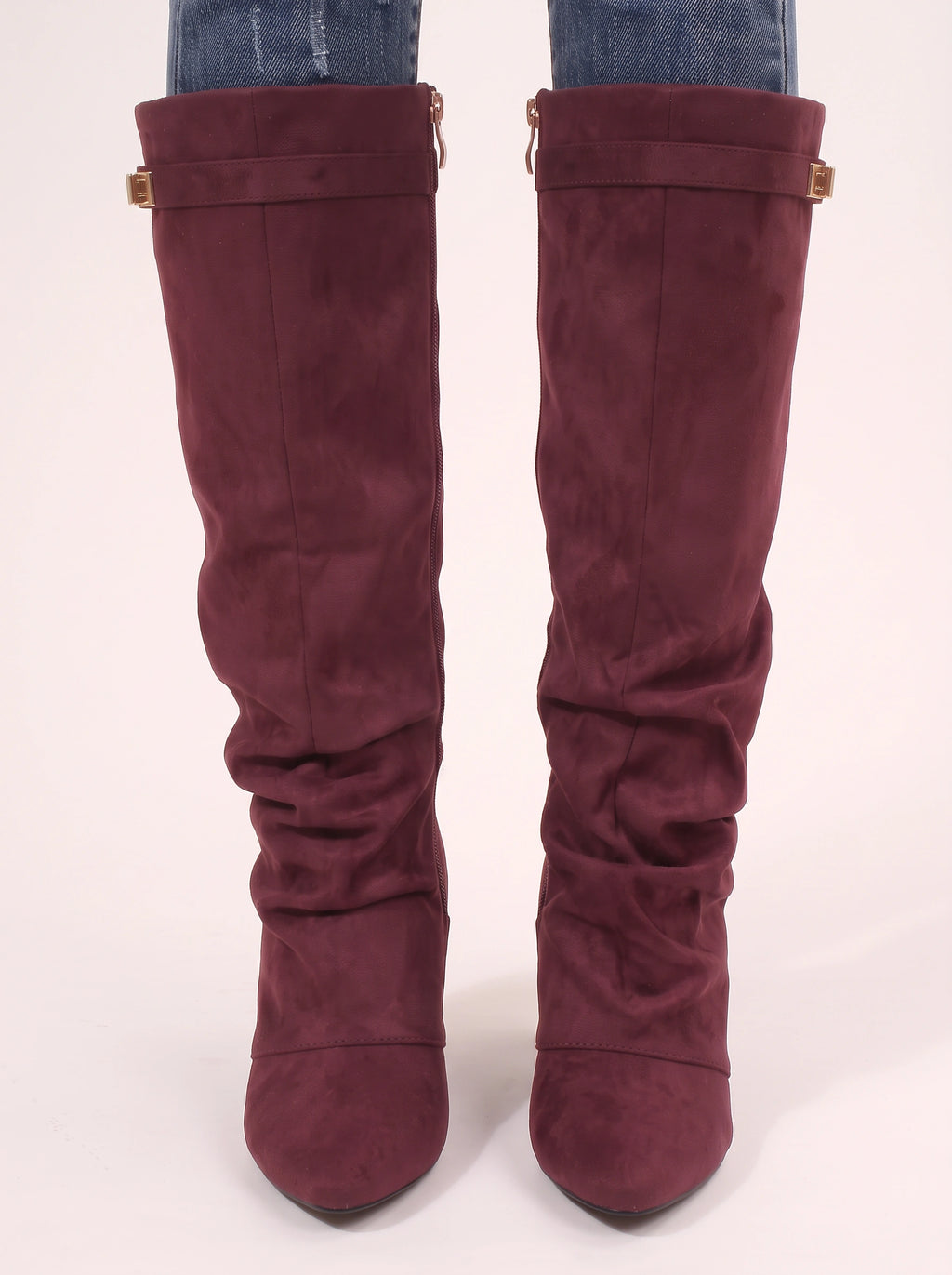 Slouryx Suede Knee-High Wedge Boots – Slouchy Knee High Wedge Boots Women Autumn Winter Evening Smart Casual