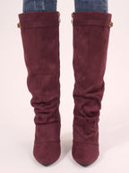 Slouryx Suede Knee-High Wedge Boots – Slouchy Knee High Wedge Boots Women Autumn Winter Evening Smart Casual