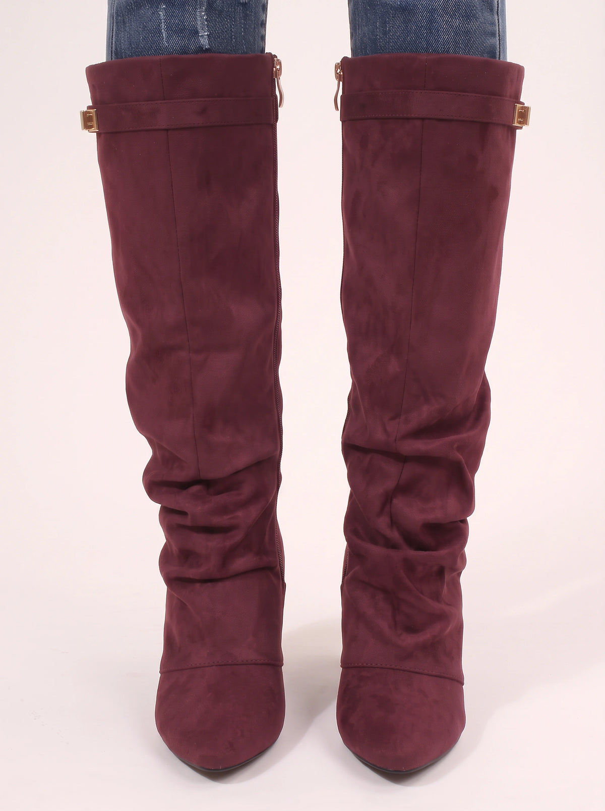 Slouryx Suede Knee-High Wedge Boots – Slouchy Knee High Wedge Boots Women Autumn Winter Evening Smart Casual