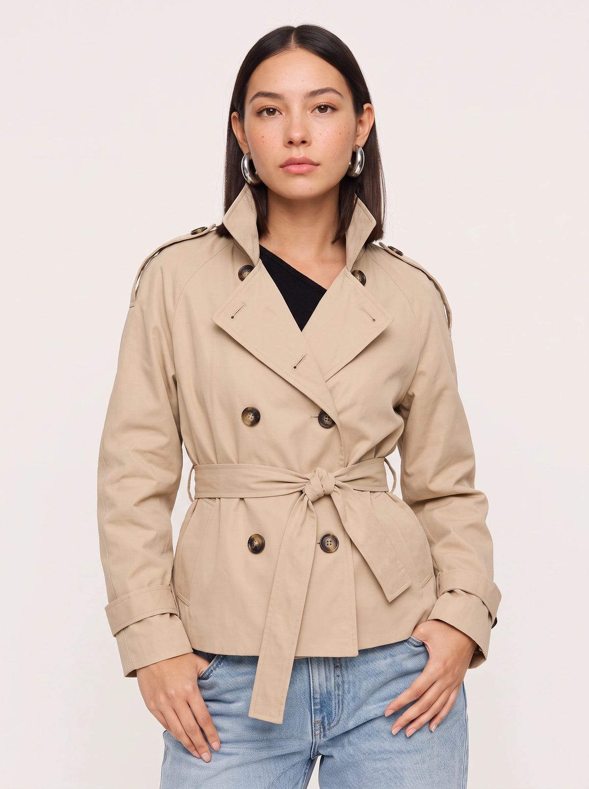Beltara Double-Breasted Trench Coat – Classic Belted Women Autumn Fall Office Casual Smart Trench Coat