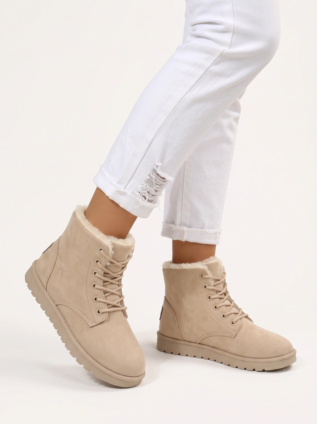 Sherafluff Lace-Up Ankle Boots – Warm Winter Snow Women Casual Flat Platform Ankle Boots