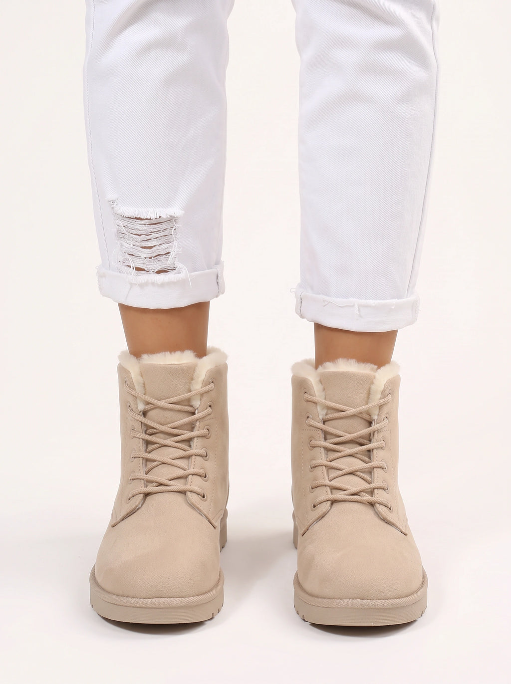 Sherafluff Lace-Up Ankle Boots – Warm Winter Snow Women Casual Flat Platform Ankle Boots