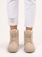 Sherafluff Lace-Up Ankle Boots – Warm Winter Snow Women Casual Flat Platform Ankle Boots