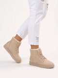 Sherafluff Lace-Up Ankle Boots – Warm Winter Snow Women Casual Flat Platform Ankle Boots