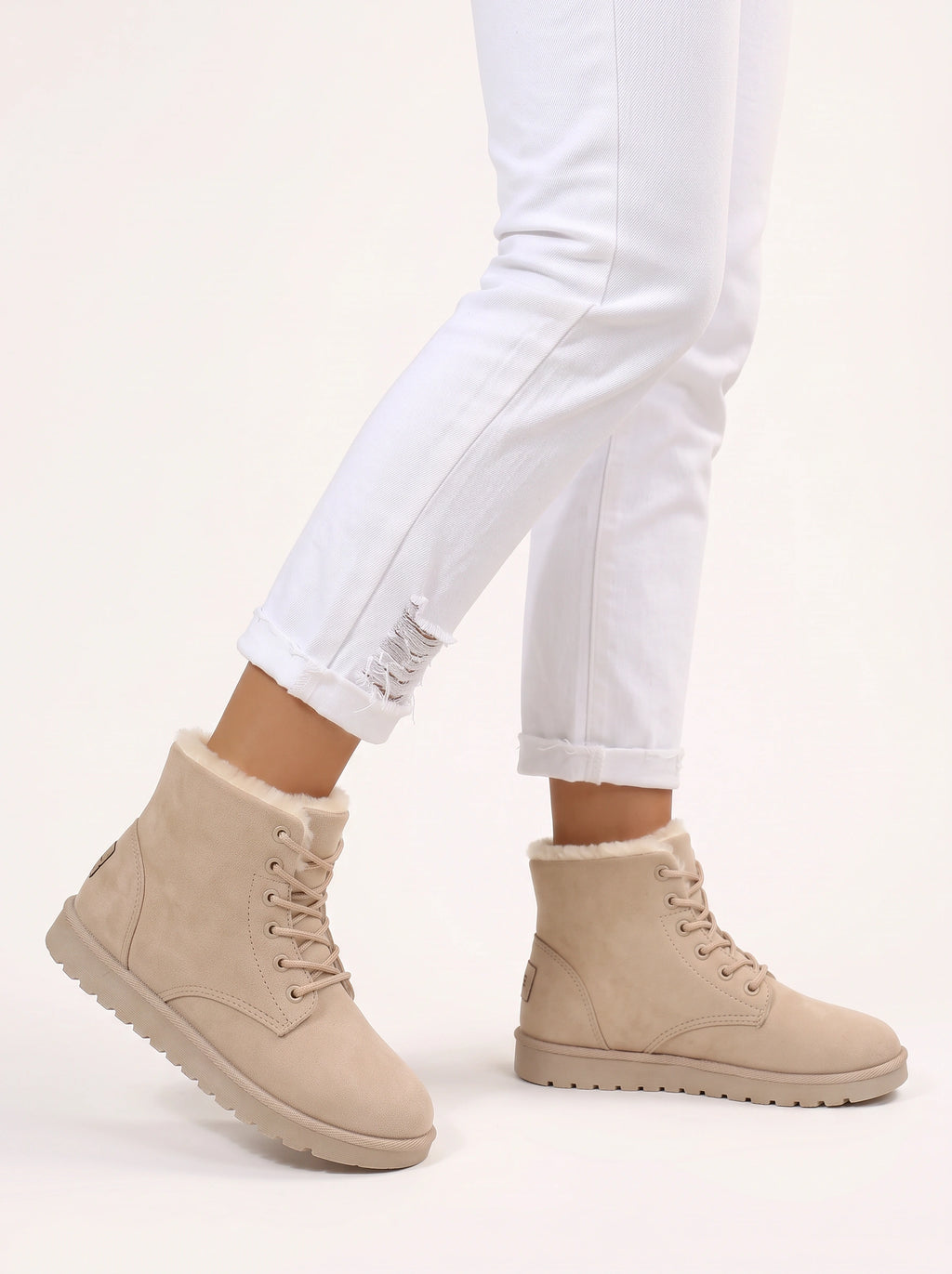 Sherafluff Lace-Up Ankle Boots – Warm Winter Snow Women Casual Flat Platform Ankle Boots