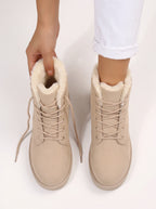 Sherafluff Lace-Up Ankle Boots – Warm Winter Snow Women Casual Flat Platform Ankle Boots