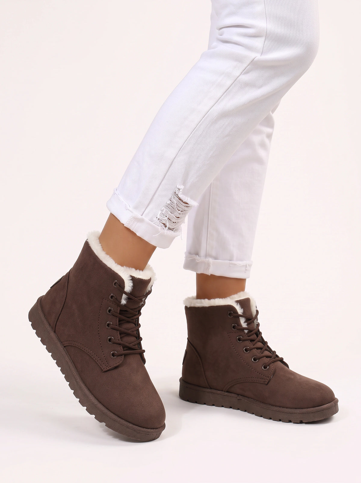 Sherafluff Lace-Up Ankle Boots – Warm Winter Snow Women Casual Flat Platform Ankle Boots
