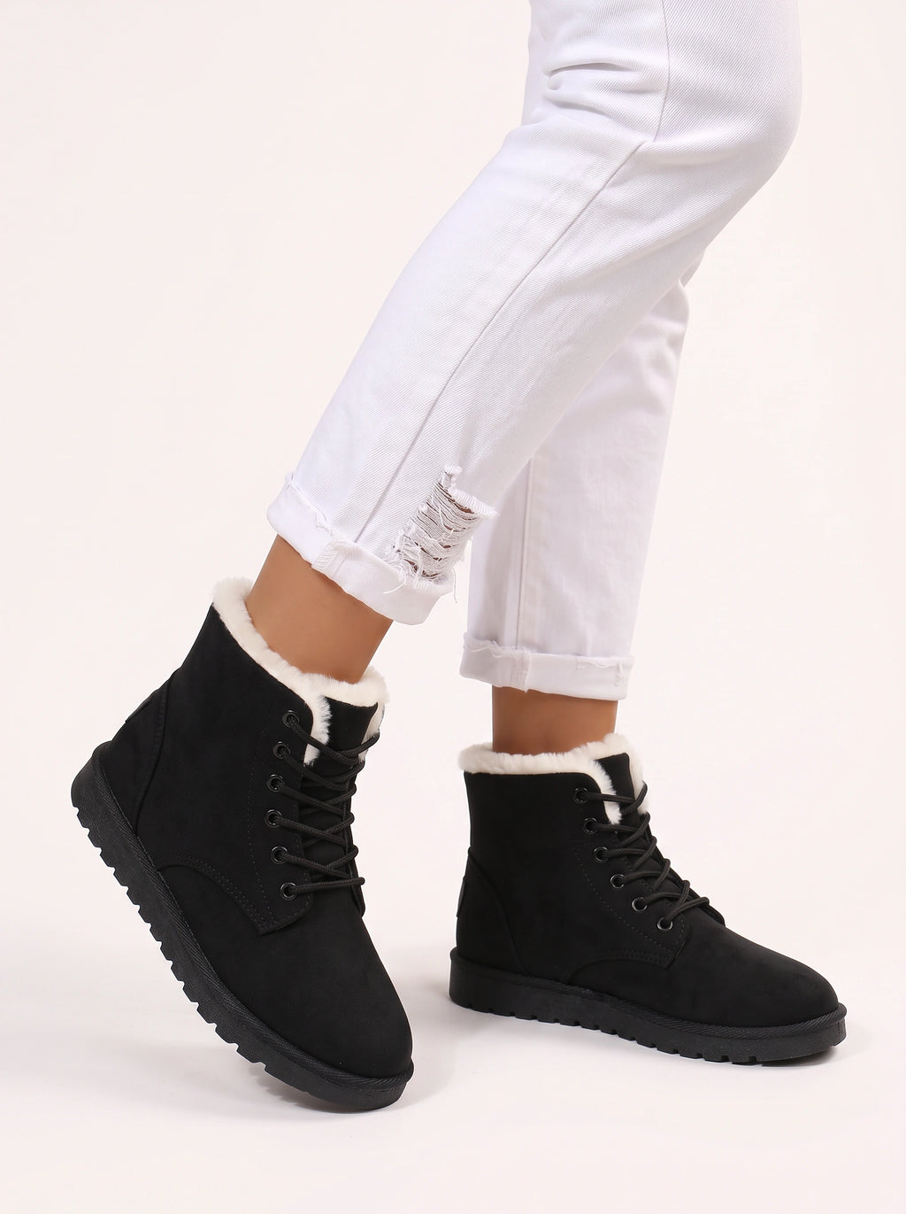 Sherafluff Lace-Up Ankle Boots – Warm Winter Snow Women Casual Flat Platform Ankle Boots