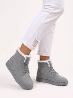 Sherafluff Lace-Up Ankle Boots – Warm Winter Snow Women Casual Flat Platform Ankle Boots