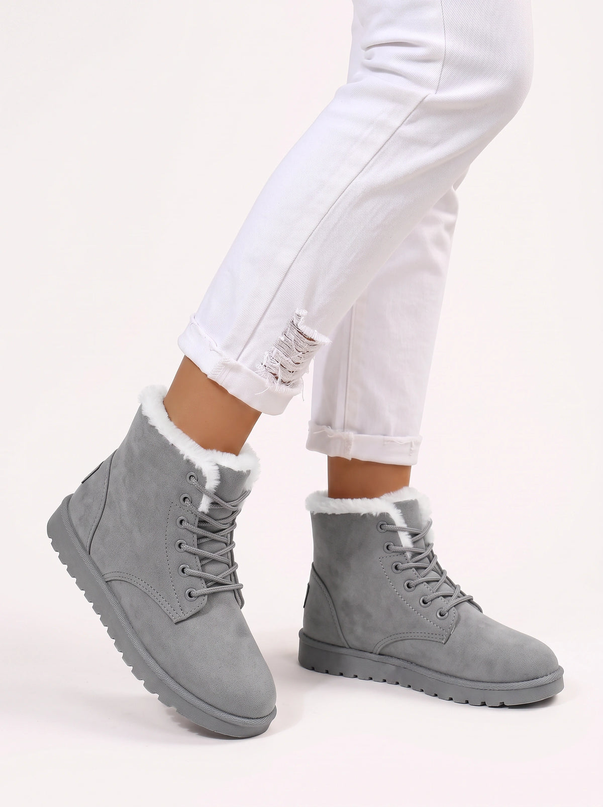 Sherafluff Lace-Up Ankle Boots – Warm Winter Snow Women Casual Flat Platform Ankle Boots