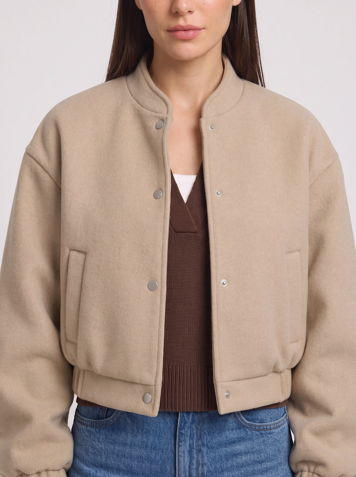 Riblast Cropped Bomber Jacket – Women Oversized Stand Collar Casual Streetwear Aviator Flight Jacket