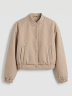 Riblast Cropped Bomber Jacket – Women Oversized Stand Collar Casual Streetwear Aviator Flight Jacket