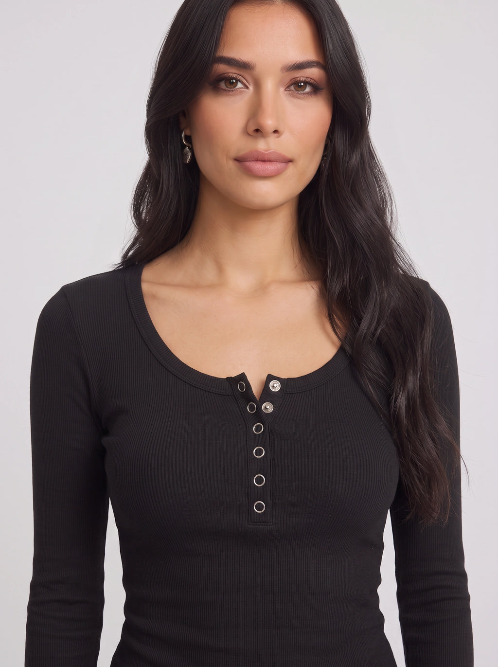 Snapleca Ribbed Henley Long Sleeve Top – Women Fitted Button Front Casual Everyday Ribbed Top