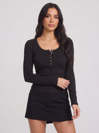 Snapleca Ribbed Henley Long Sleeve Top – Women Fitted Button Front Casual Everyday Ribbed Top