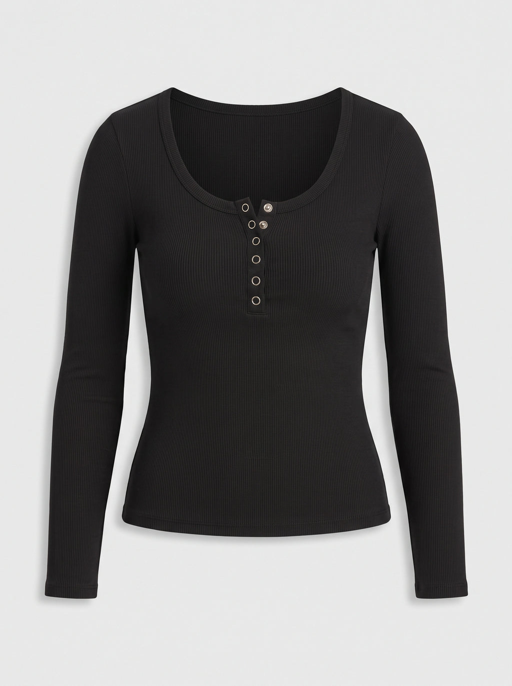 Snapleca Ribbed Henley Long Sleeve Top – Women Fitted Button Front Casual Everyday Ribbed Top