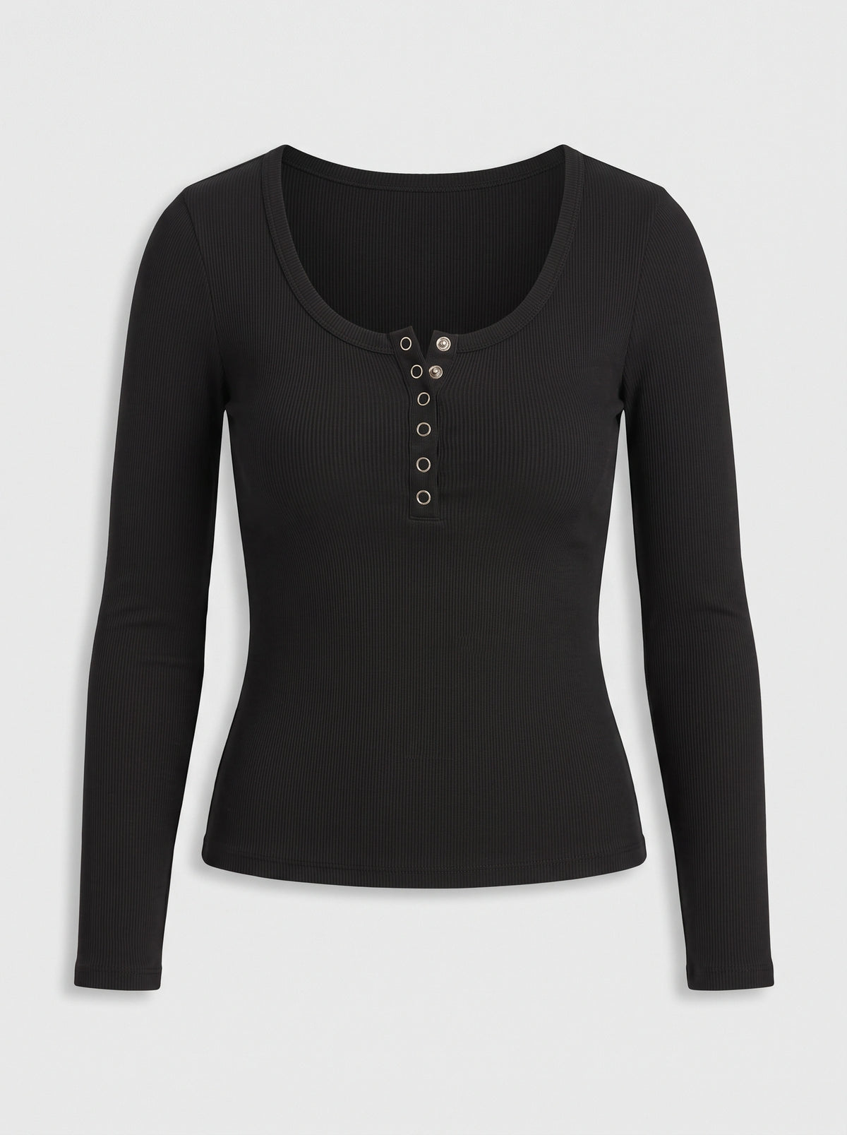 Snapleca Ribbed Henley Long Sleeve Top – Women Fitted Button Front Casual Everyday Ribbed Top