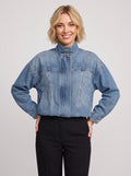 Tributté Stand Collar Denim Jacket – Cropped Jean Jacket Women Oversized Casual Autumn Ladies Crop