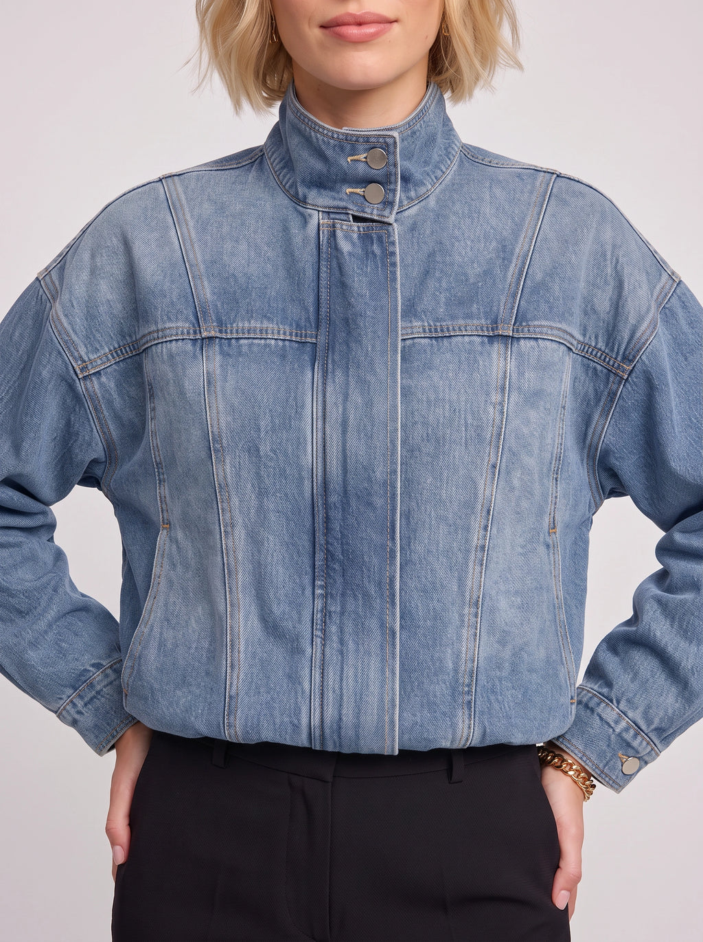 Tributté Stand Collar Denim Jacket – Cropped Jean Jacket Women Oversized Casual Autumn Ladies Crop