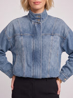 Tributté Stand Collar Denim Jacket – Cropped Jean Jacket Women Oversized Casual Autumn Ladies Crop