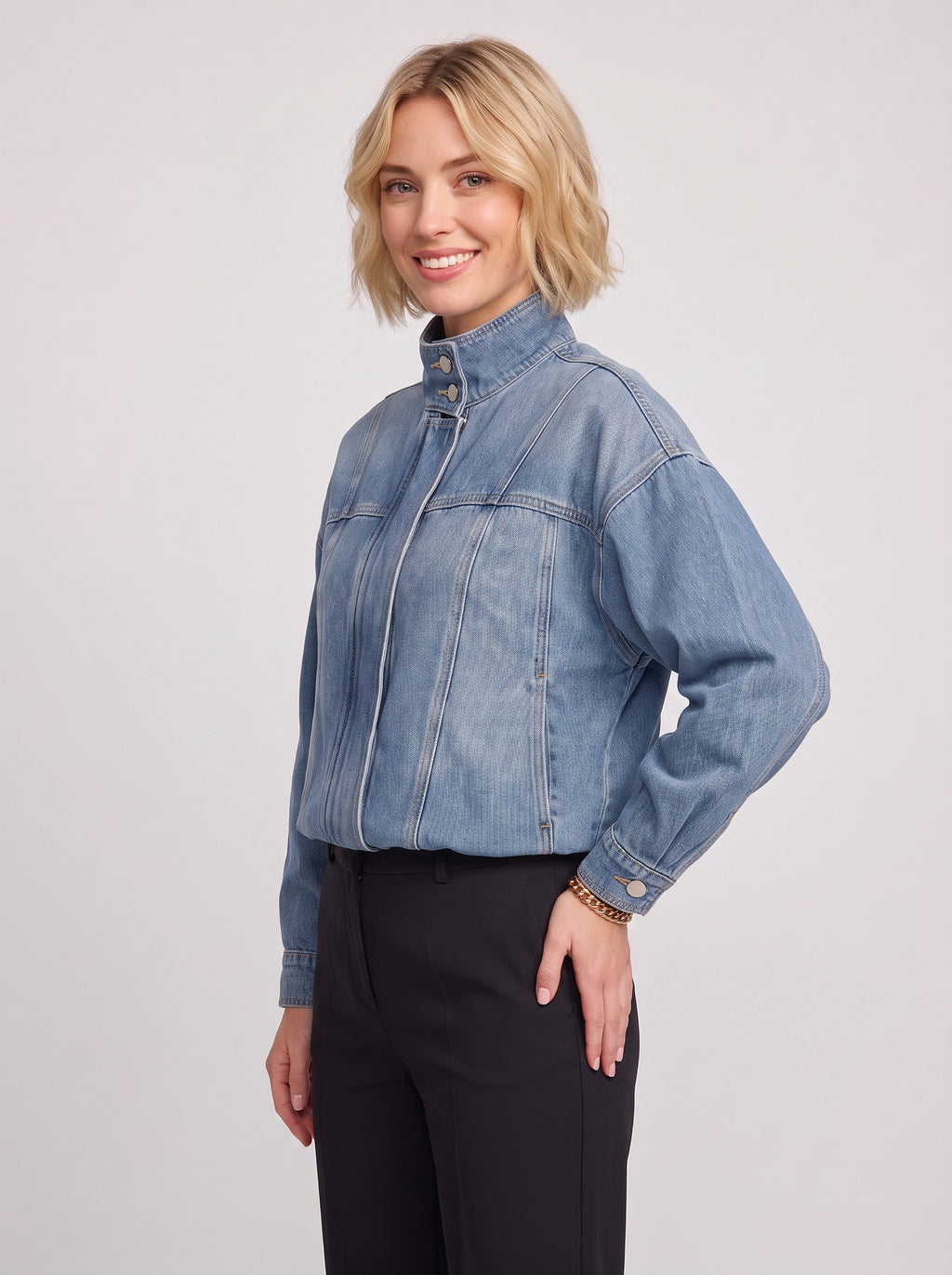 Tributté Stand Collar Denim Jacket – Cropped Jean Jacket Women Oversized Casual Autumn Ladies Crop